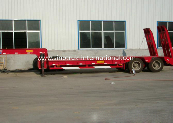 High Efficiency Semi Low Flatbed Trailer Truck 12000*3000*6mm 2 Axles 50 Tons