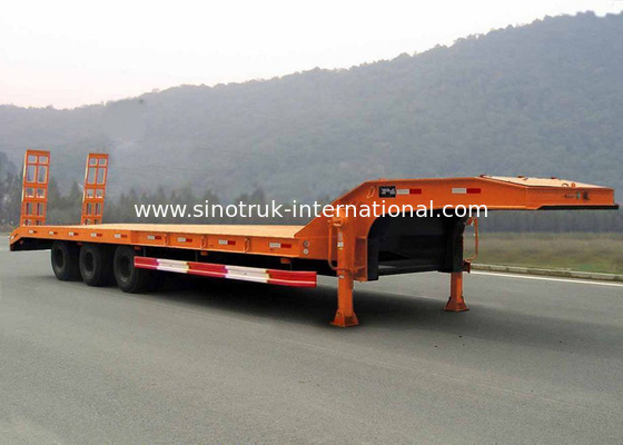 Low-bed Semi Trailer Truck 3 Axles 60Tons 15m for Loading construction machine