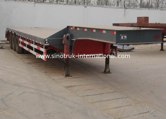 75 Tons 17m Lowbed Semi Trailer Truck , Tri - Axle Semi Flatbed Trailers