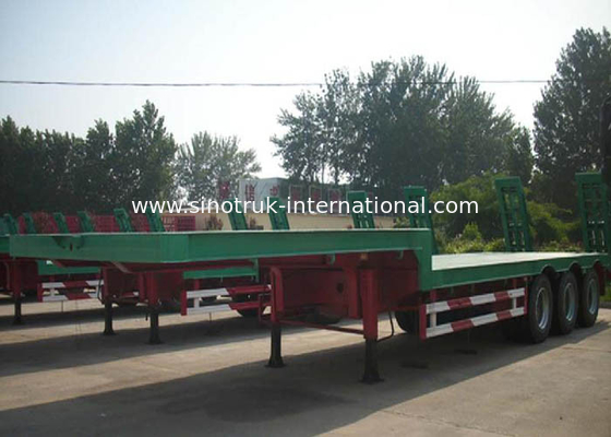 75 Tons 17m Lowbed Semi Trailer Truck , Tri - Axle Semi Flatbed Trailers