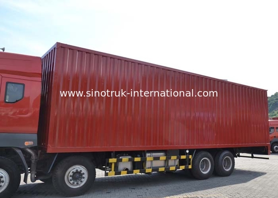 8X4 LHD Euro 2 336HP Red Commercial Cargo Box Truck 30-60 Tons