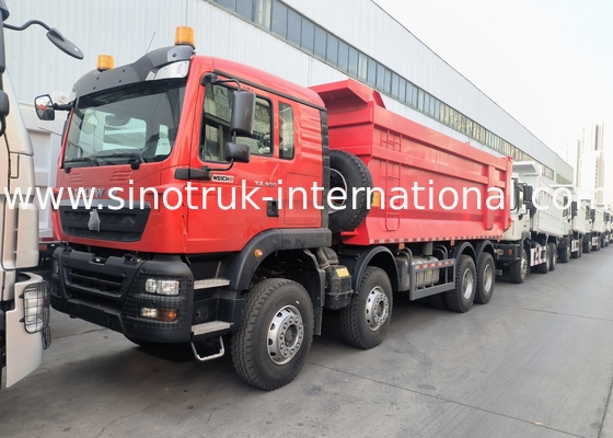 Sinotruk Howo Tipper Dump Truck Tx 400Hp Euro 2 8 × 4  Lhd U Shape Cargo Box Red