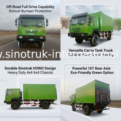 SINOTRUK Heavy Duty Truck with 4X4 LHD Drive Type, 5000*2300*2300 mm Cargo Tank, and 16T Rear Axle Capacity for Heavy Load Hauling