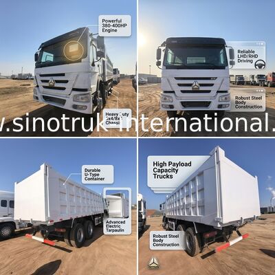 375 Horsepower Tipper Dump Truck with 40-50 Tons Load Capacity and 7300mm Cargo Box Length