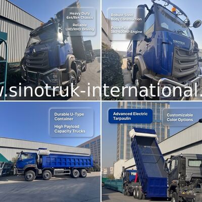 Sinotruk HOHAN New HOWO 8X4 Dump Truck 371hp H77L Cabin  Blue With electric tarpaulin RHD