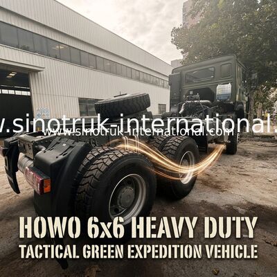 SINOTRUK HOWO Ghost Face cab Tractor Truck  6X6 Euro 2 430 HP Military bumper Military green With a warning light