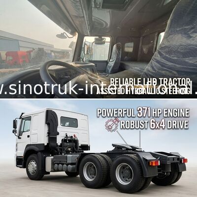 HOWO A7 Used Tractor Truck LHD 6X4 Euro 2 371 HP With Power Assisted Hydraulic Steering White
