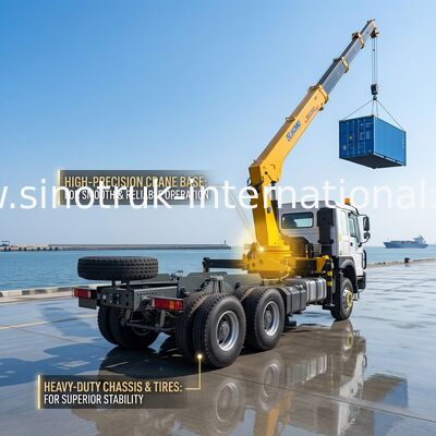 SINOTRUK Truck Mounted Cranes Equipment 12 Tons XCMG For Lifting 6X4  Knuckle Boom Crane Yellow, eye-catching, Military bumper