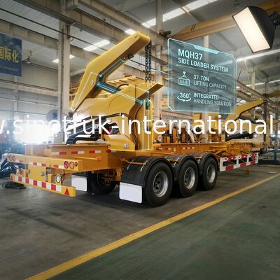 Yellow 40ft Truck Mounted Crane 3 Axle Self Loading Container Truck Trailer