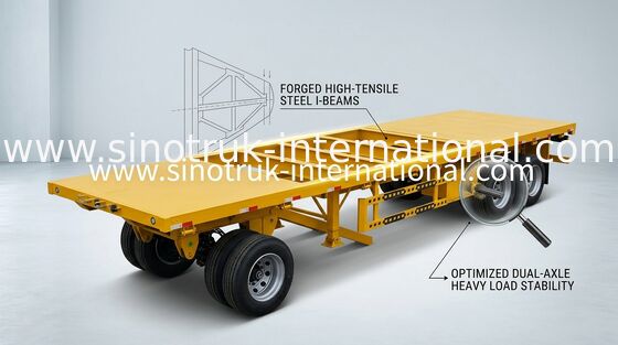 3 Axles Flatbed Cargo Full Trailer Carrying 40 Tons Bulk Cargo