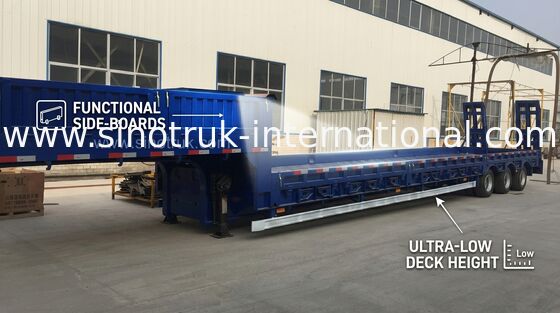 Blue Color Hydraulic Flat Bed Semi Trailer Truck 3 Axles 80t Normal Suspension