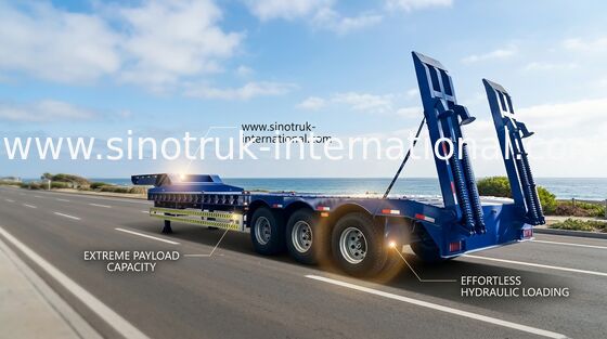 Hydraulic Flatbed Semi Trailer Truck 4 Axles 50-80 Tons Loading Capacity