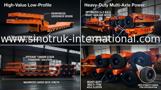 Hydraulic Flatbed Semi Trailer Truck For Construction Loading 80 Tons 17m