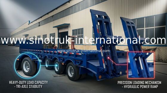 3 Axles 80 Tons 17m Hydraulic Flatbed Trailer For Loading Construction Machines
