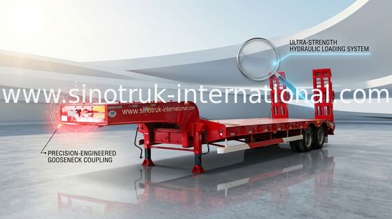 Low Bed Semi Trailer 3 Axles 60 Tons 15m For Transporting Construction Machine