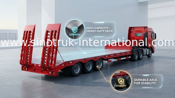 Low Bed Semi Trailer Truck 3 Axles 80 Tons 17m for Loading Construction Machine