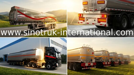 Oil Carrying Semi Trailer Truck , 55 Tons 60cbm Mn Steel Oil Tanker Truck