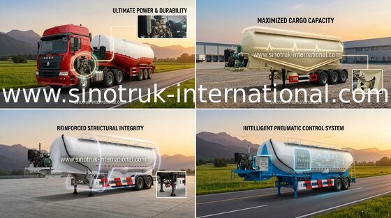 SINOTRUK 3 Axle 48500 Liters Bulk Cement Tank Semi Trailer Truck 50 - 80 ton Loading capacity