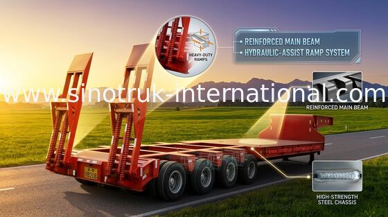 Low-bed Semi Trailer Truck 3 Axles 70Tons 17m for Loading construction machine