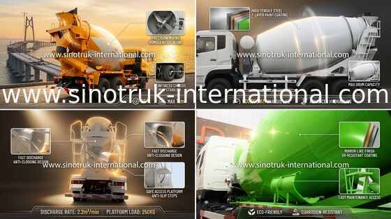 Mobile Concrete Mixer Truck SINOTRUK HOWO 10CBM RHD 10 Wheels 336HP Engine