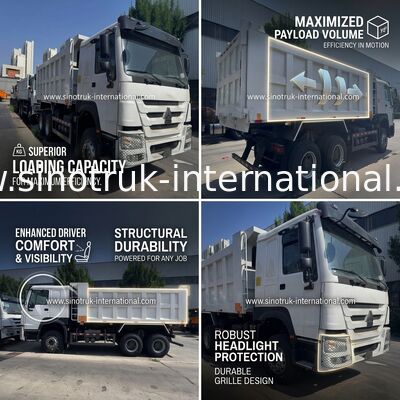SINOTRUK Engine 371HP 6 × 4  LHD HOWO Dump Truck  White 19-20CBM  Middle Lifting