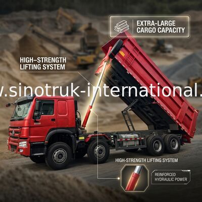 HOWO 12 Wheels Sinotruk 8X4 Dump Truck 400hp For Mining LHD  U Type Container