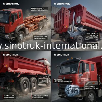 Sinotruk Hohan New Howo Tipper Dump Truck N7 8 × 4 12 Wheels 380Hp Lhd Or Rhd With Tarpaulin U Type Container