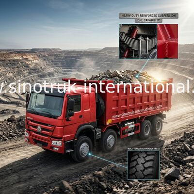 Red SINOTRUK HOWO 8X4 Dump Truck 400hp 12 Wheels