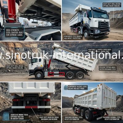 LHD 8×4 12 Wheels White HOWO Tipper Dump Truck High Horsepower 371HP