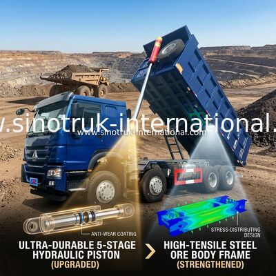 SINOTRUK HOWO LHD 12wheels 8X4 400HP Blue Dump Truck For Mining Front Lifting 50Tons