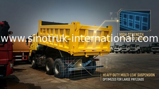Heavy Duty Sinotruk Howo Tipper Truck 6X4 30 - 40 Tons Ventral Lifting Radial Tire