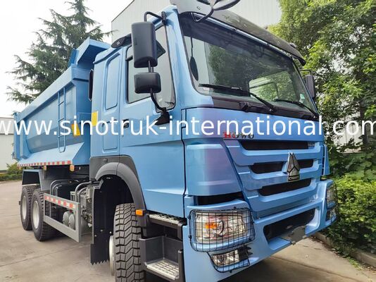 Heavy Load HOWO 400HP Tipper Truck, Blue U-Type Cargo Box With Reinforced Military Bumper