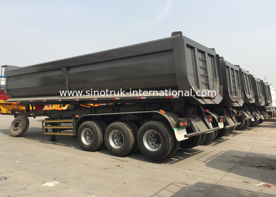 Black Color Hydraulic 3 Axles Semi Truck Flatbed Trailer Transport Cargo