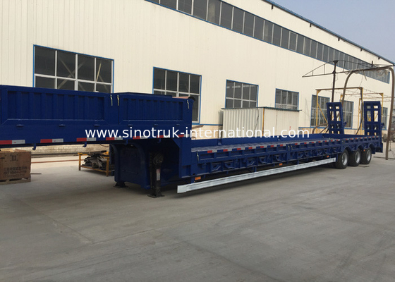 Blue Color Hydraulic Flat Bed Semi Trailer Truck 3 Axles 80t Normal Suspension