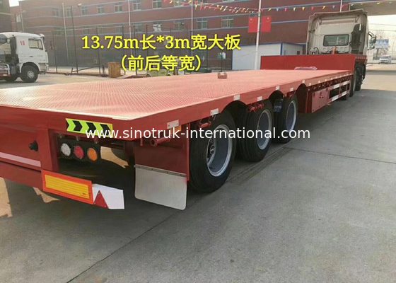 Blue Color Hydraulic Flat Bed Semi Trailer Truck 3 Axles 80t Normal Suspension