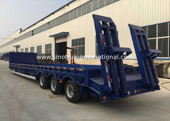 3 Axles 80 Tons 17m Hydraulic Flatbed Trailer For Loading Construction Machines