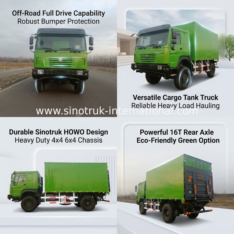 SINOTRUK Heavy Duty Truck with 4X4 LHD Drive Type, 5000*2300*2300 mm Cargo Tank, and 16T Rear Axle Capacity for Heavy Load Hauling