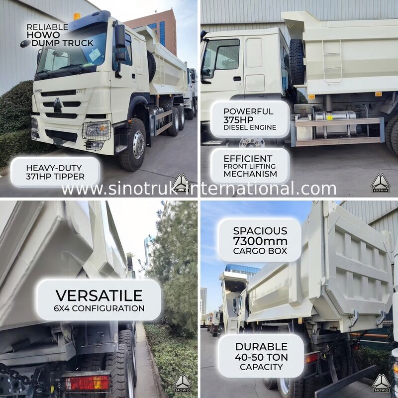 Durable HOWO 6×4 371HP 20CBM White Dump Truck with High-Strength Steel Body for Heavy Work