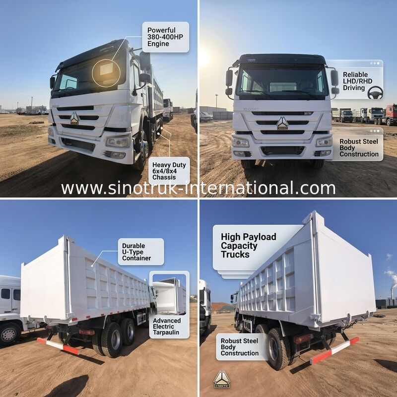375 Horsepower Tipper Dump Truck with 40-50 Tons Load Capacity and 7300mm Cargo Box Length