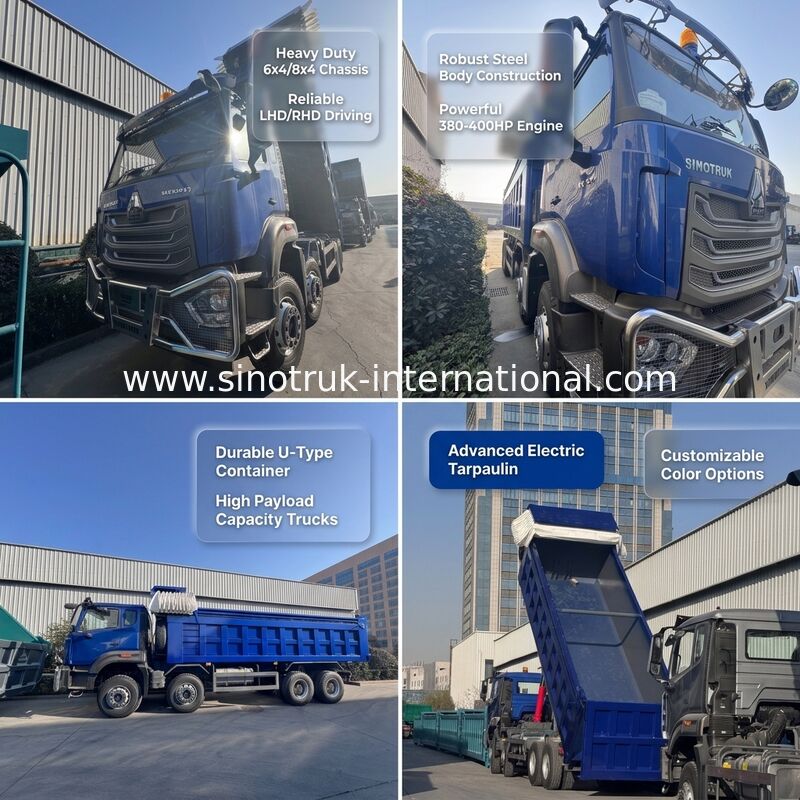 Sinotruk HOHAN New HOWO 8X4 Dump Truck 371hp H77L Cabin  Blue With electric tarpaulin RHD