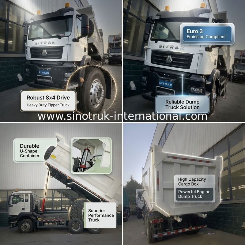 371HP White U-Shaped Cargo Box Dump Truck with Superior Mid-Lift Performance