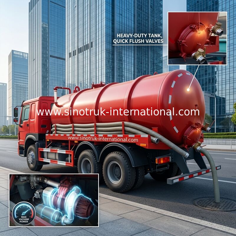 15CBM LHD 336HP Sewage Suction Truck , Septic Tank Pumping Truck