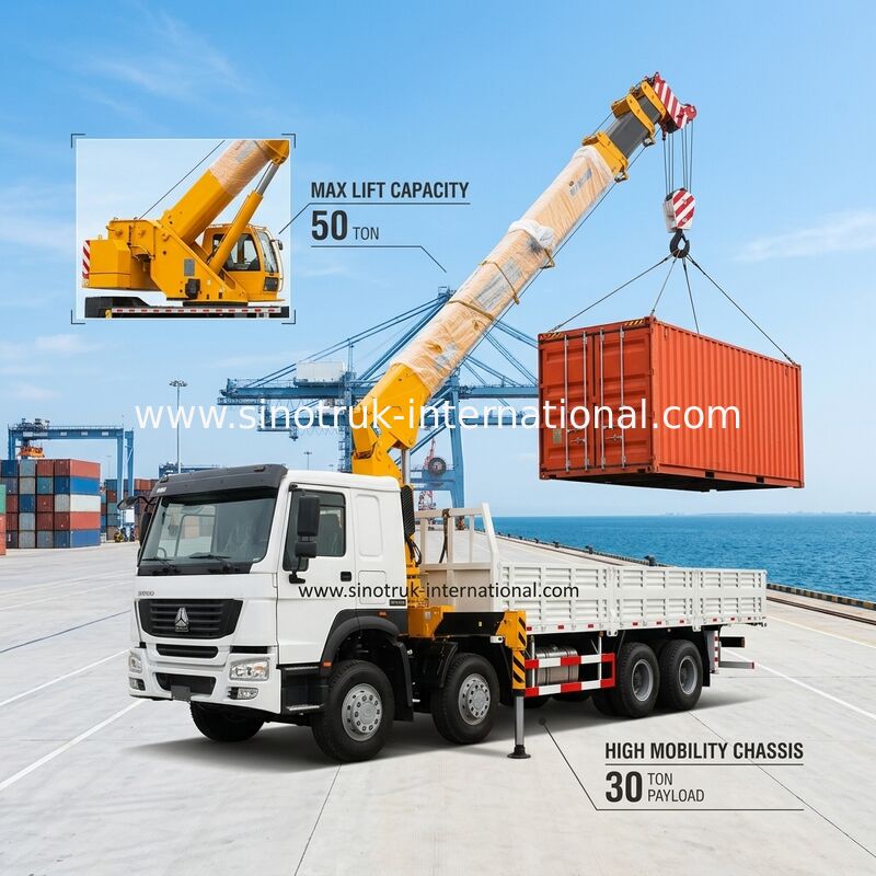 12 Tons HIAB Truck Mounted Telescopic Boom Crane 6X4 For High Altitude Rescue