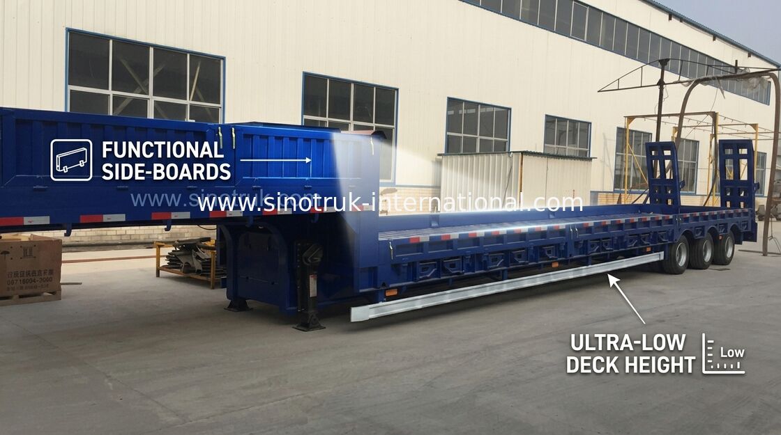 Blue Color Hydraulic Flat Bed Semi Trailer Truck 3 Axles 80t Normal Suspension