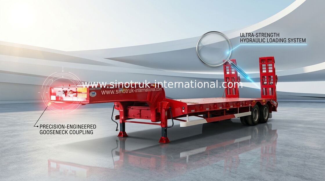 Low Bed Semi Trailer 3 Axles 60 Tons 15m For Transporting Construction Machine