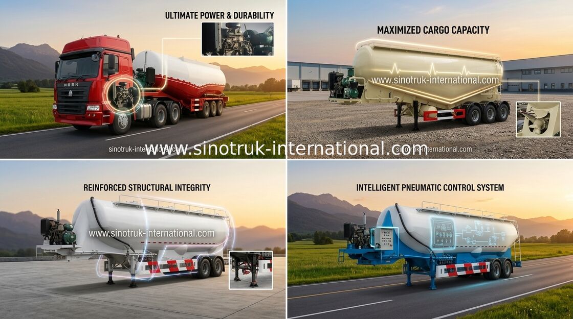 SINOTRUK 3 Axle 48500 Liters Bulk Cement Tank Semi Trailer Truck 50 - 80 ton Loading capacity