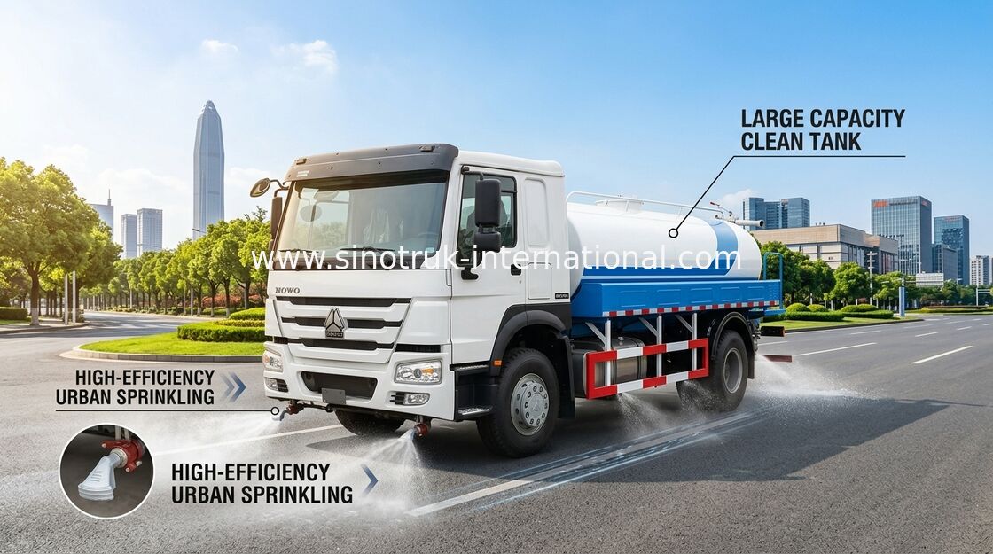 SINOTRUK HOWO Construction Water Tank Truck 10CBM With 360 Degree Rotation Giant