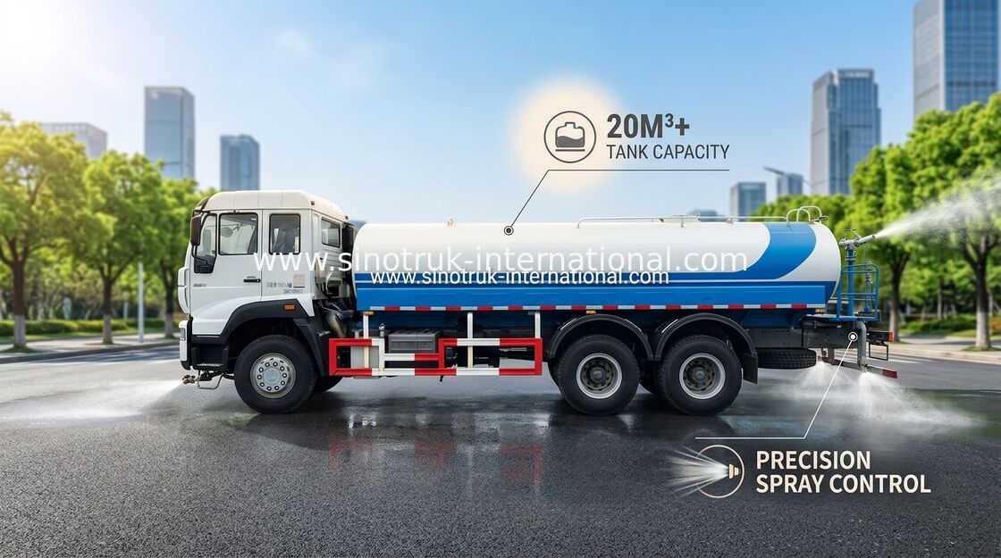 5000 Gallon Water Tank Truck SINOTRUK 11.00R20 Radial Tyre 9920 × 2496 × 3550 Mm