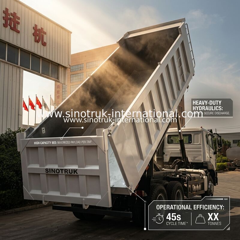 SINOTRUK HOHAN Howo Tipper Dump Truck  Middle Lifting Weichai Engine 6 × 4 LHD Rectangular Cargo Box White  19-20CBM