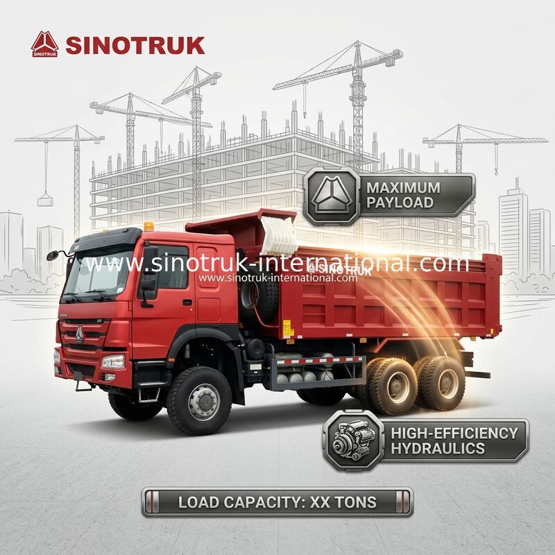 430HP Red HOWO 6*6 All-Wheel Drive Dump Truck with Ghost-Face Cab